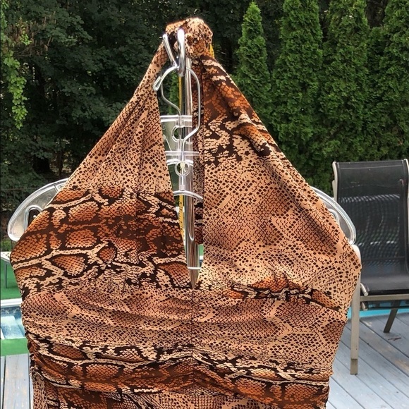 Robbie Bee size 14 brown snake print halter dress with stretch - Picture 4 of 14
